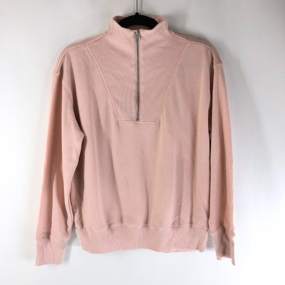 Free Assembly Womens Sweatshirt Top Mock Neck 1/4 Zip Long Sleeve Blush Pink S - Picture 1 of 6